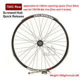 Cruiser Tour Bike Wheelset, Double Deck Rim, Front Wheel Disc, V Brake, Rear Back Wheels, Cassette and Screwed Hub, 36H, 700C