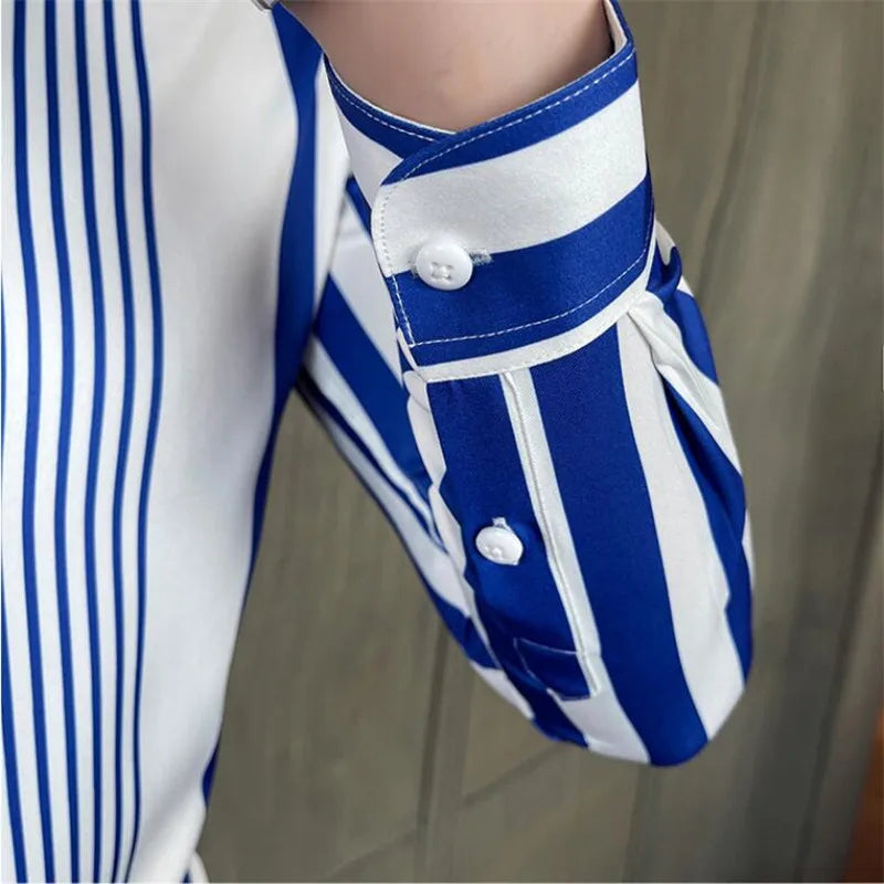 British Style Striped Shirts Mens Long Sleeve Business Formal Dress Shirt Casual Slim Fit Dress Streetwear Social Party Clothing - Lootquake