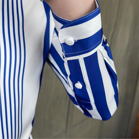 British Style Striped Shirts Mens Long Sleeve Business Formal Dress Shirt Casual Slim Fit Dress Streetwear Social Party Clothing - Lootquake