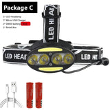 Linterna frontal, linterna frontal, linterna, linterna, linterna, 4 bombillas LED con sensor XML, linterna, camping, ciclismo, caza, senderismo, litio.
