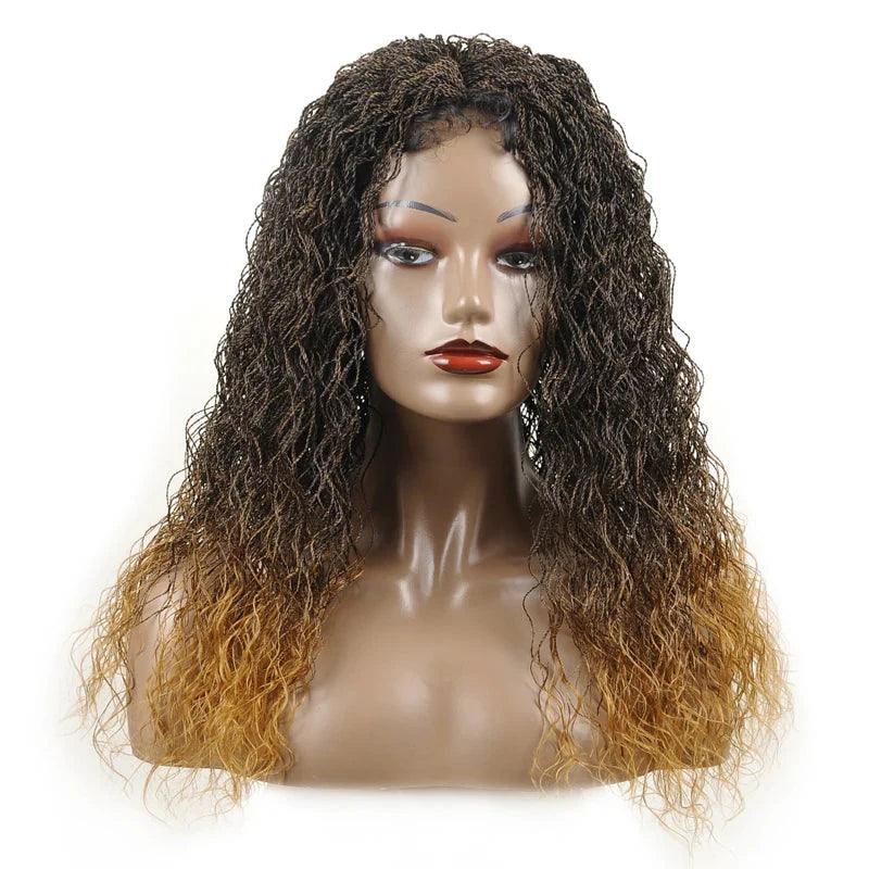26" Wavy Senegalese Twist Lace Front Wig | Ombre Water Wave Braids | Long Cornrow Braids | Synthetic Wig