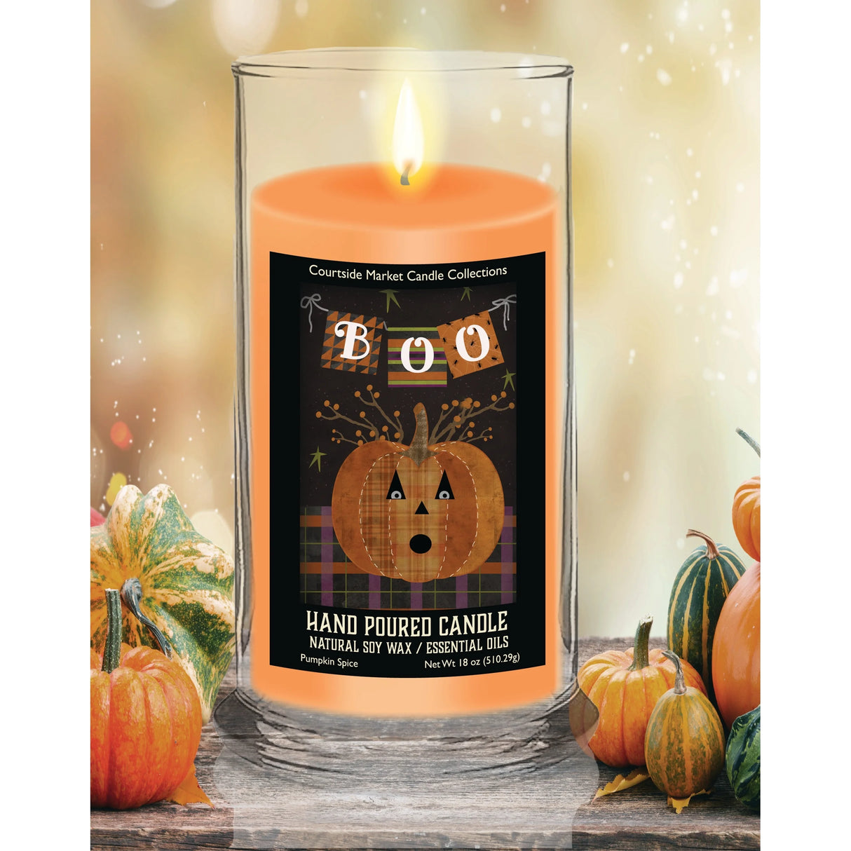 Bougie parfumée à la citrouille Boo de TD Courtside Market, collection Halloween, votive en verre avec motif Boo