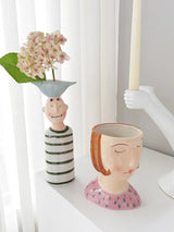 Statue Head Portrait Sculpture Ornament Bonsai Handmade Art Pot Bum Ceramic Vase Plaster Living Room Home Decor Dried Flowers