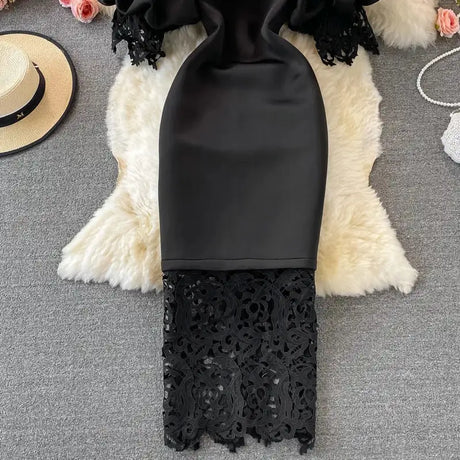 Sexy Hollow Out Lace Bodycon Long Dress Women Elegant Red/Pink/White Off Shoulder Patchwork Maxi Party Vestidos 2021 Autumn New - Lootquake
