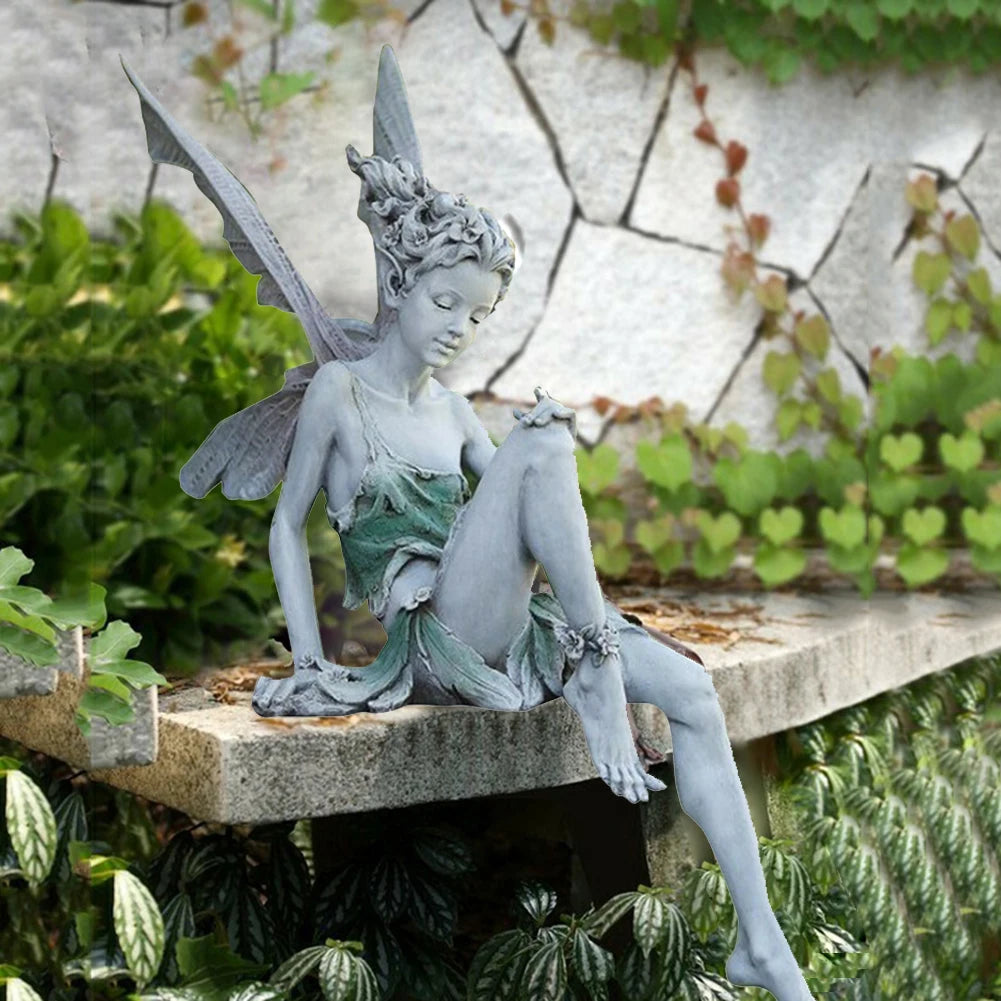 Escultura de hada de las flores para jardín, paisajismo, arte de patio, adorno de resina, estatua de Turek sentada, figuras de ángel para exteriores, decoración artesanal