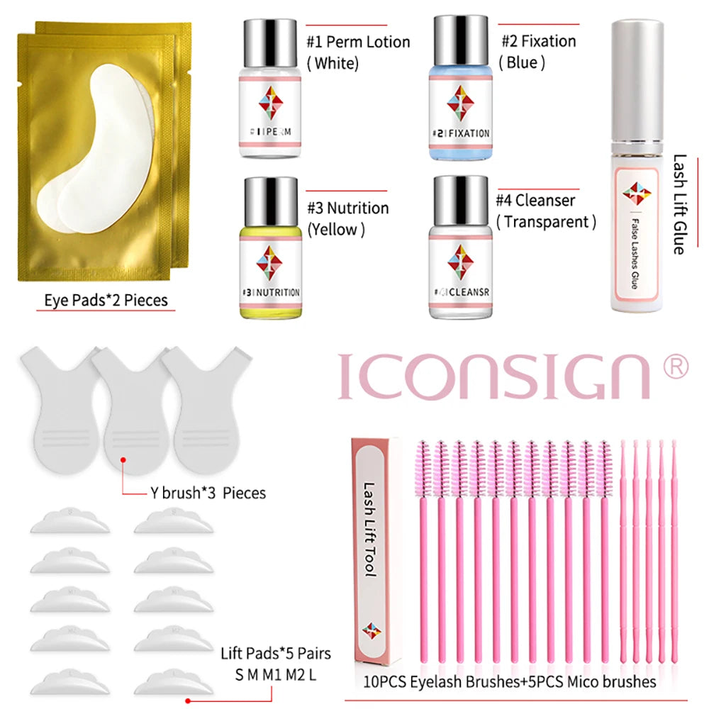 Kit de levantamiento de pestañas ICONSIGN, versión mejorada, levantamiento de pestañas de 6 a 8 semanas de duración, permanente de pestañas, potenciador de pestañas, herramientas de maquillaje