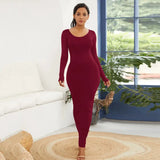 HOT SALES!!! Spring Autumn Sexy Long Dress Women Long Sleeve Round Neck Bodycon Maxi Dress evening party Dress - Lootquake