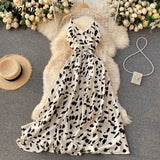 Neploe Vintage Print Holiday Long Dress Women High Waist Hip A Line Vestidos Summer 2025 New V Neck Sleeveless Camis Robe Slim - Lootquake