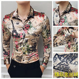 Ropa de franela con estampado de moda para invierno, elegante vestido de fiesta, camisas nuevas de manga larga, camisas casuales de terciopelo barroco, camisas de seda para hombre
