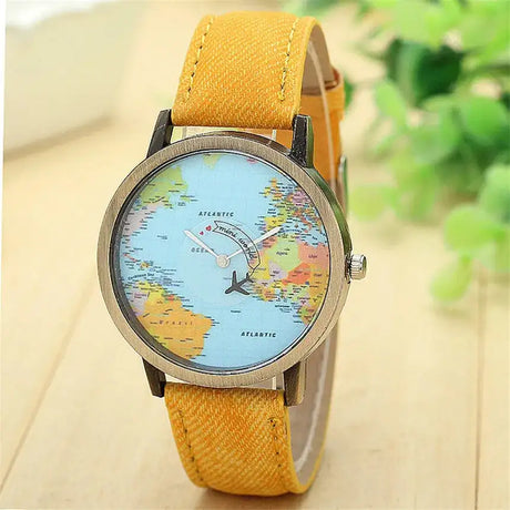 Cool Mini World Fashion Quartz Watch Men Unisex Map Airplane Travel Around The World Women Leather Dress Wrist Watches - Lootquake