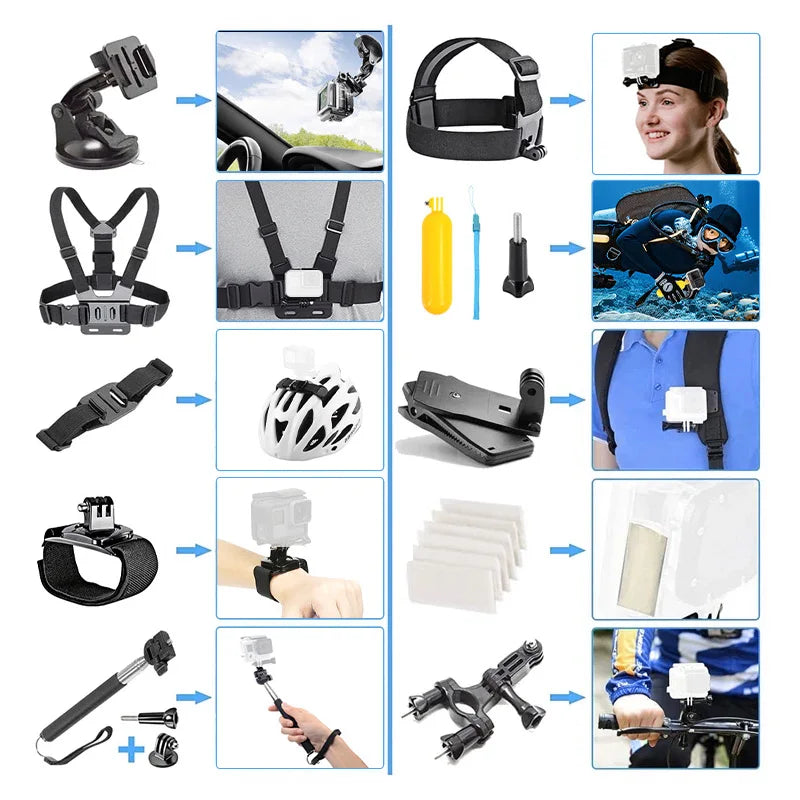 2025 Sports Action Camera Accessories Kits 58 in 1 for All Action Cameras