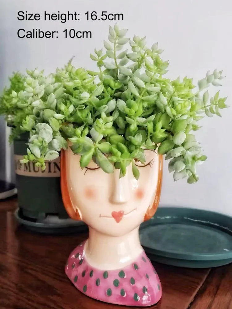 Statue Head Portrait Sculpture Ornament Bonsai Handmade Art Pot Bum Ceramic Vase Plaster Living Room Home Decor Dried Flowers
