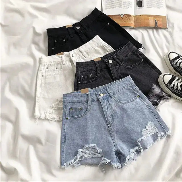 Casual High Waist Denim Shorts Women Summer Pocket Tassel Hole Ripped jeans Short Female Femme Short Pants Women - Lootquake