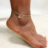 Crystal A-Z Letter Initial  Anklets Bracelet for Women ,Cuban Link Anklet Stainless Steel Beach Leg Foot Chains Wholesale