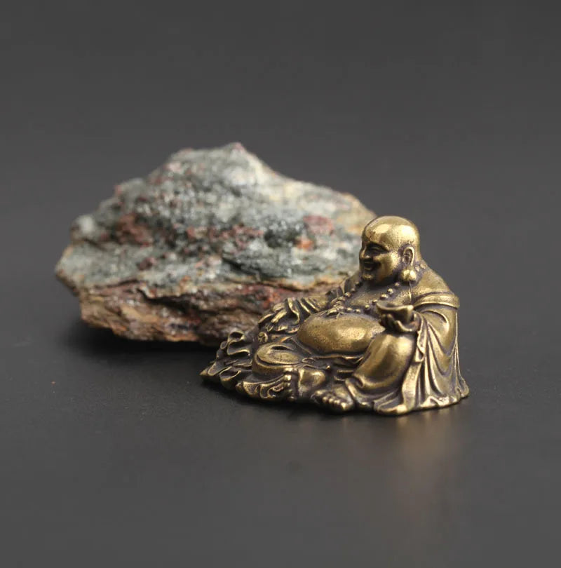 Antique Copper Maitreya Buddha Statue Small Desktop Brass Ornament Home Decor Sculptures Religions Room Desk Decoration Figurine
