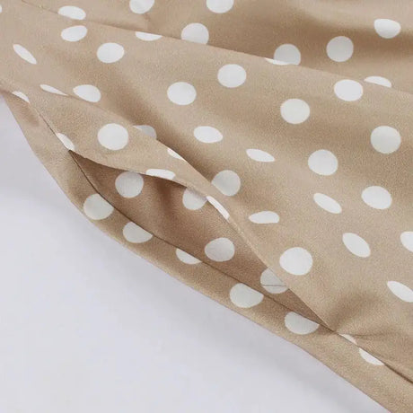 Tonval Khaki Color High Waist Elegant Polka Dot Women Vintage Long Dress Sleeveless Pocket Side Ladies Midi Dresses Retro - Lootquake