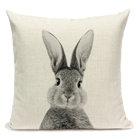 Black and White Cute Animals Cushion Cover - Animal Portrait Decoration Throw Pillow Case 45x45cm for Home Sofa Decor