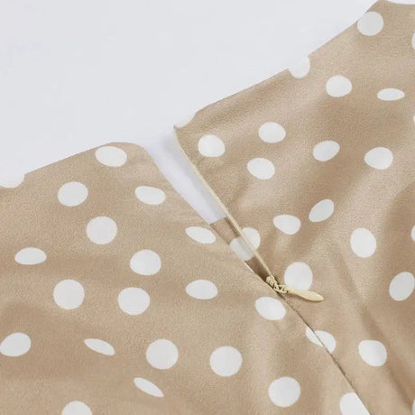 Tonval Khaki Color High Waist Elegant Polka Dot Women Vintage Long Dress Sleeveless Pocket Side Ladies Midi Dresses Retro - Lootquake