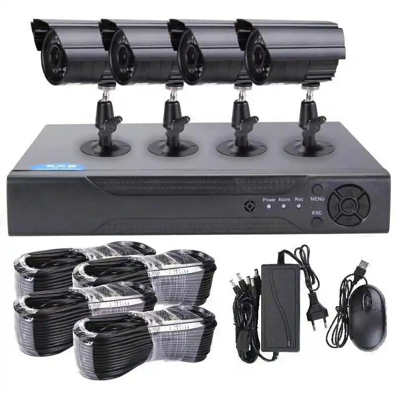 Sistema de CCTV 4 canales 1080P AHD DVR Kit de 4 cámaras impermeables con visión nocturna infrarroja, alarma de movimiento, videovigilancia de seguridad para exteriores