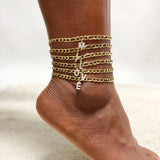 Crystal A-Z Letter Initial  Anklets Bracelet for Women ,Cuban Link Anklet Stainless Steel Beach Leg Foot Chains Wholesale