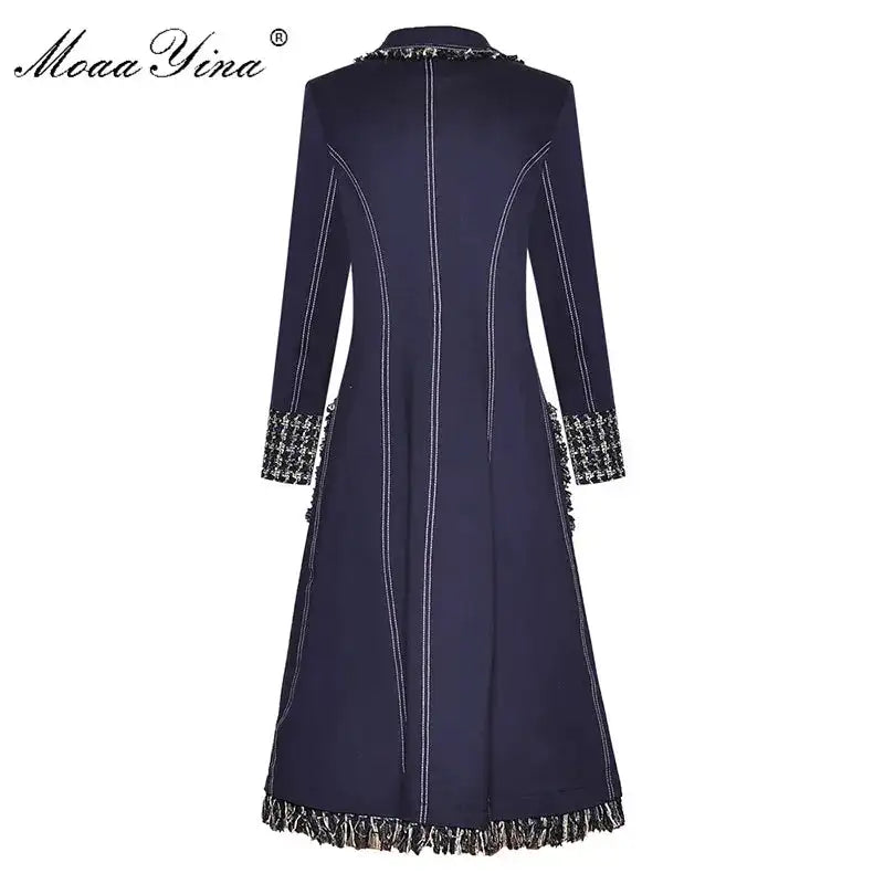 MoaaYina Fashion Designer Long Windbreaker Long sleeve Single-breasted Pocket Tassel Runway Windbreaker Coat - Lootquake