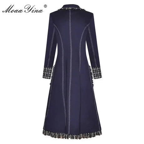 MoaaYina Fashion Designer Long Windbreaker Long sleeve Single-breasted Pocket Tassel Runway Windbreaker Coat - Lootquake