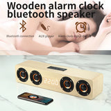 Altavoz Bluetooth de madera, portátil, inalámbrico, subwoofer, reloj, caja de sonido, ordenador de casa, barra de sonido de pared, estéreo HiFi, TF, AUX, disco U
