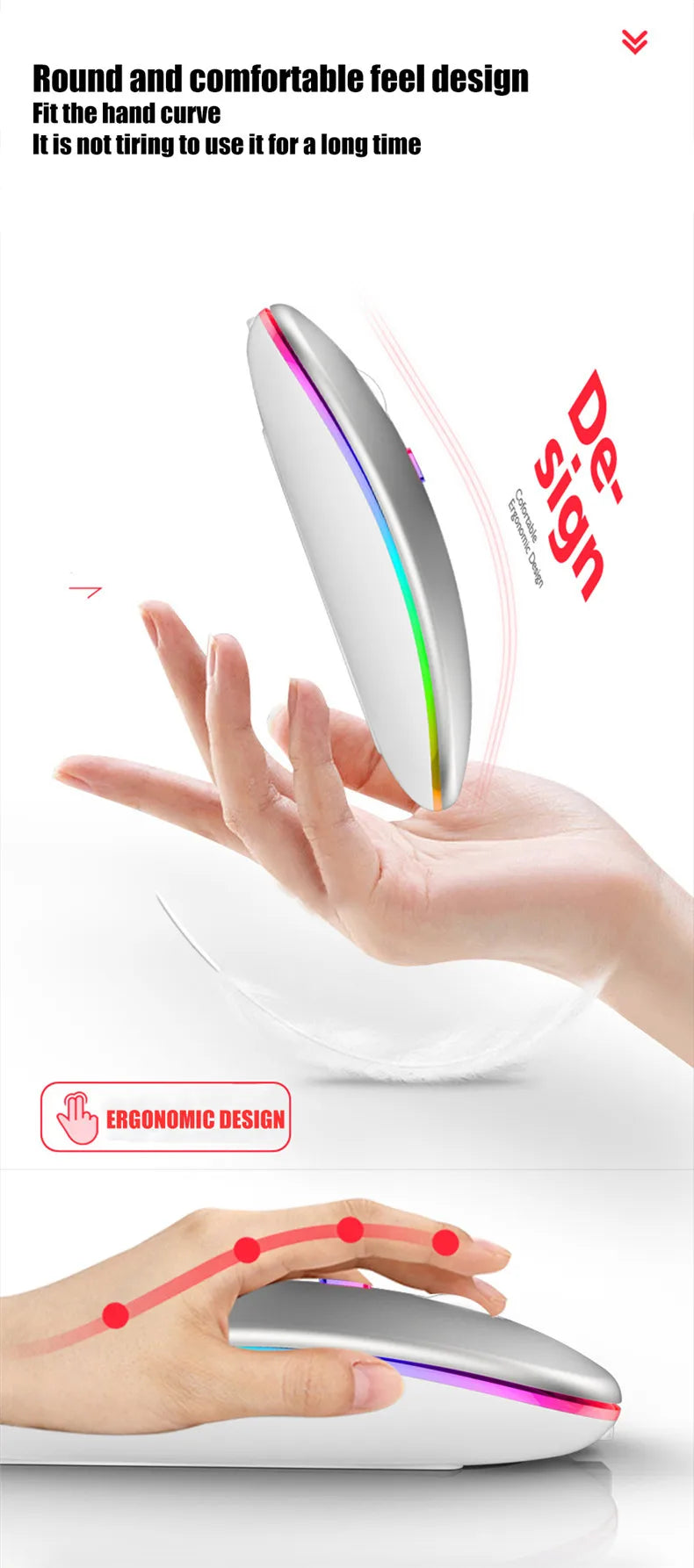 Wireless Mouse Gaming Mouse Backlight USB Compatible RGB Rechargeable Mice Silent Backlit Ergonomic Gaming Mouse for Laptop PC