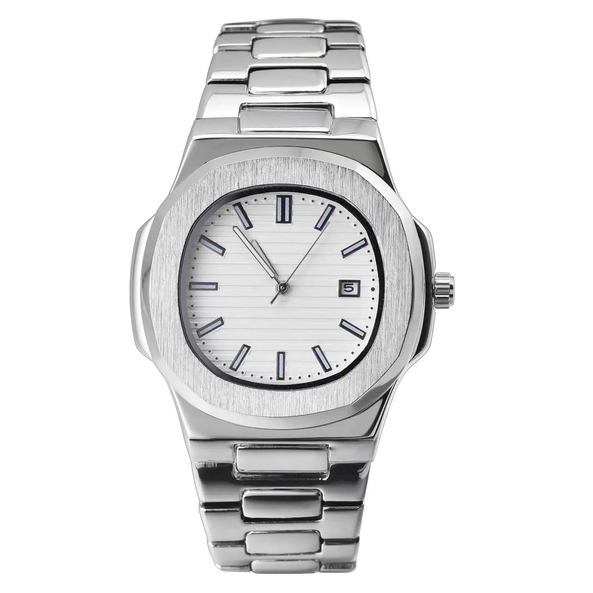BARAMON Wrist Watches for Men Nautilus Stainless Steel Quartz Movement Date Luxury Style Mens Luminous Hands Casual Business Watches - Lootquake