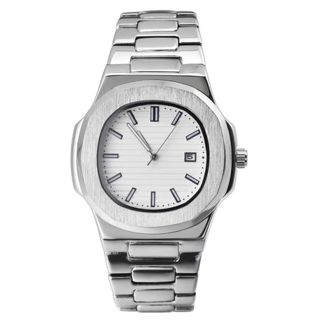 BARAMON Wrist Watches for Men Nautilus Stainless Steel Quartz Movement Date Luxury Style Mens Luminous Hands Casual Business Watches - Lootquake