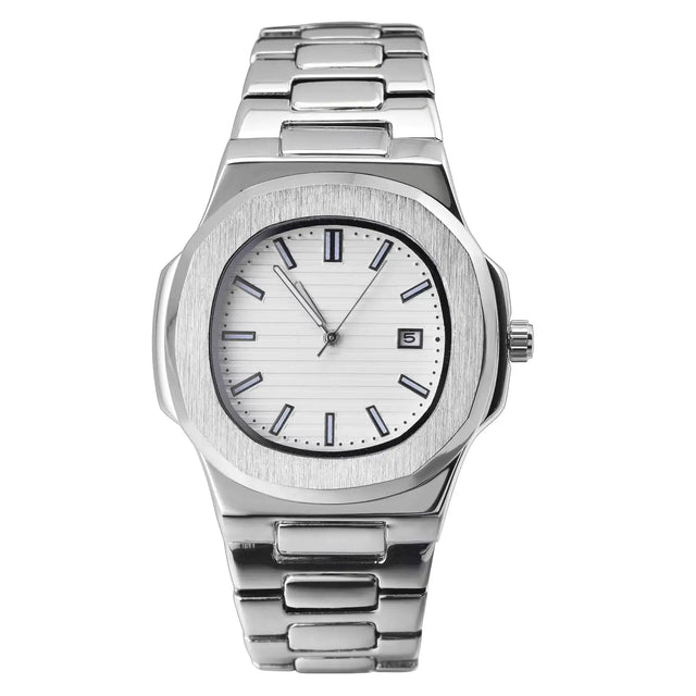 BARAMON Wrist Watches for Men Nautilus Stainless Steel Quartz Movement Date Luxury Style Mens Luminous Hands Casual Business Watches - Lootquake