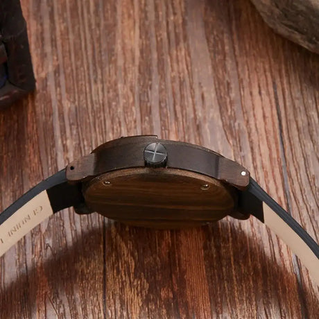 Natural Wood Watch Men Turntable Compass Dial Real Walnut Ebony Bamboo Wooden Watches Male Brown Concept Clock Quartz Wristwatch - Lootquake
