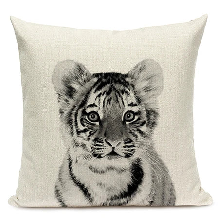 Black and White Cute Animals Cushion Cover - Animal Portrait Decoration Throw Pillow Case 45x45cm for Home Sofa Decor