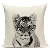 Black and White Cute Animals Cushion Cover - Animal Portrait Decoration Throw Pillow Case 45x45cm for Home Sofa Decor