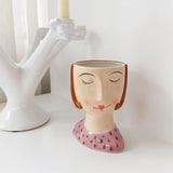 Statue Head Portrait Sculpture Ornament Bonsai Handmade Art Pot Bum Ceramic Vase Plaster Living Room Home Decor Dried Flowers