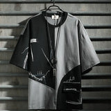 Old style hip hop fashion men's short sleeve T-shirt color matching style tooling 5-sleeve men's T-shirt - Lootquake