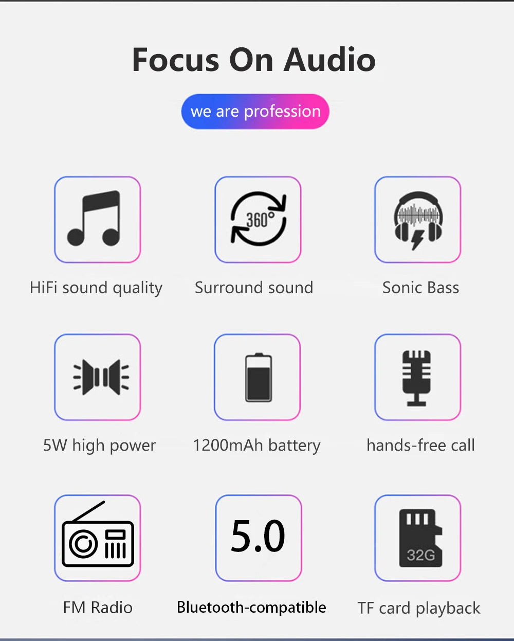 Altavoz portátil inalámbrico compatible con Bluetooth, columna de graves, altavoces USB para exteriores con radio FM, entrada AUX, TF, MP3 para teléfono