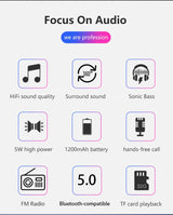 Altavoz portátil inalámbrico compatible con Bluetooth, columna de graves, altavoces USB para exteriores con radio FM, entrada AUX, TF, MP3 para teléfono