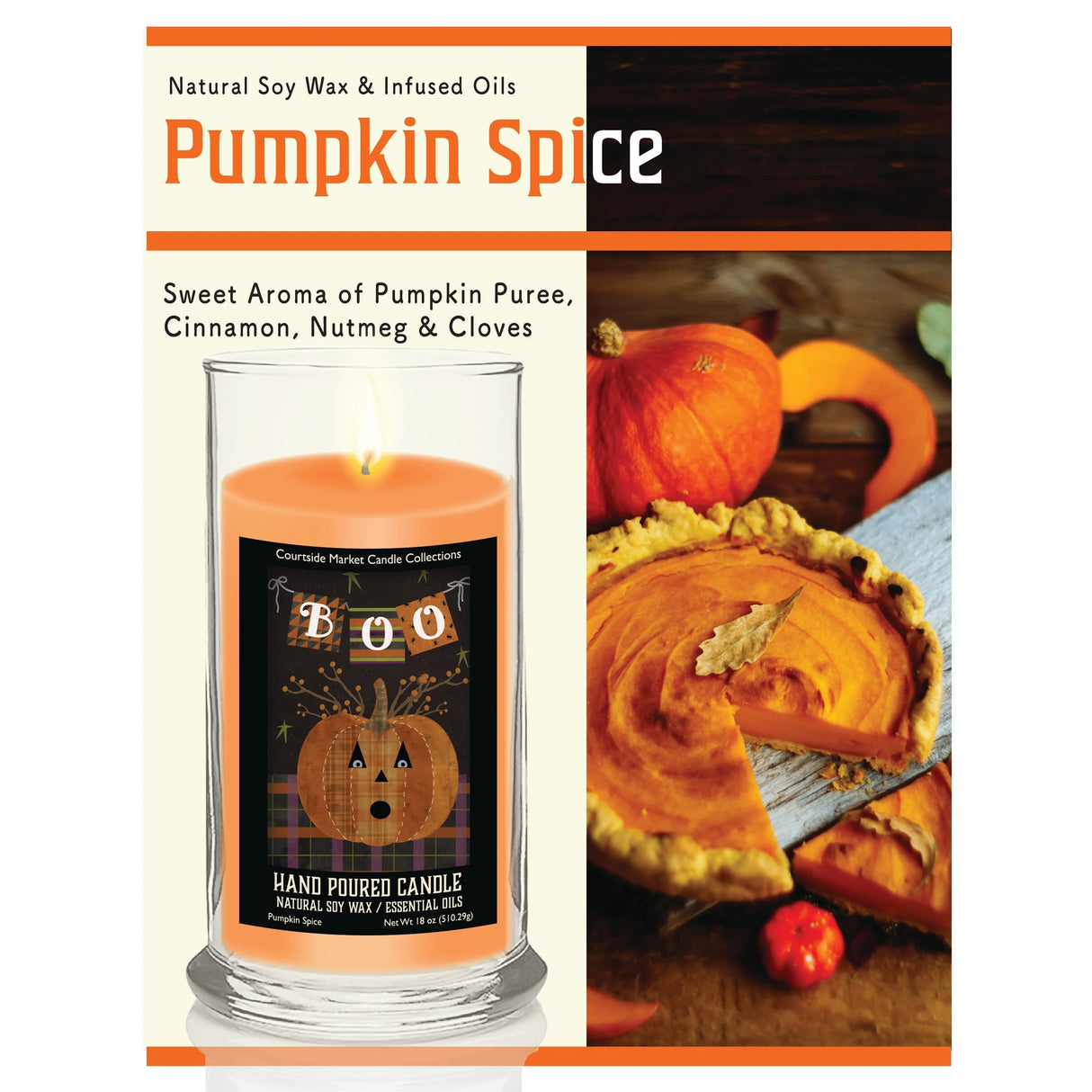 Bougie parfumée à la citrouille Boo de TD Courtside Market, collection Halloween, votive en verre avec motif Boo