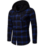 Men's Shirts Autumn Fashion Casual Plaid Shirts Long Sleeve Cotton high quality Pullover Hooded Shirt Winter Mens Top Blouse - Lootquake