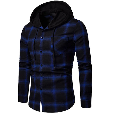 Men's Shirts Autumn Fashion Casual Plaid Shirts Long Sleeve Cotton high quality Pullover Hooded Shirt Winter Mens Top Blouse - Lootquake