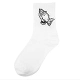 Fashion Skate Cotton Crew Socks of Virgin Mary Gesture Pattern for Men Women Hip Hop Funny Novelty  White Black Funky - Lootquake