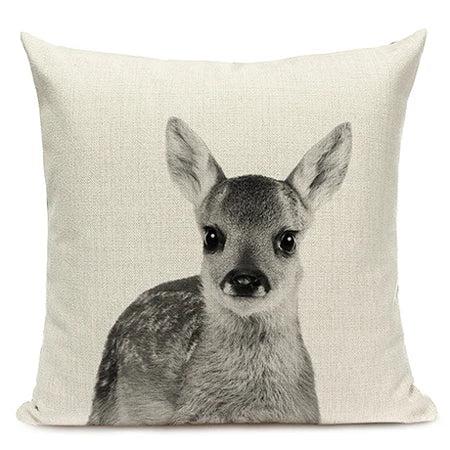 Black and White Cute Animals Cushion Cover - Animal Portrait Decoration Throw Pillow Case 45x45cm for Home Sofa Decor