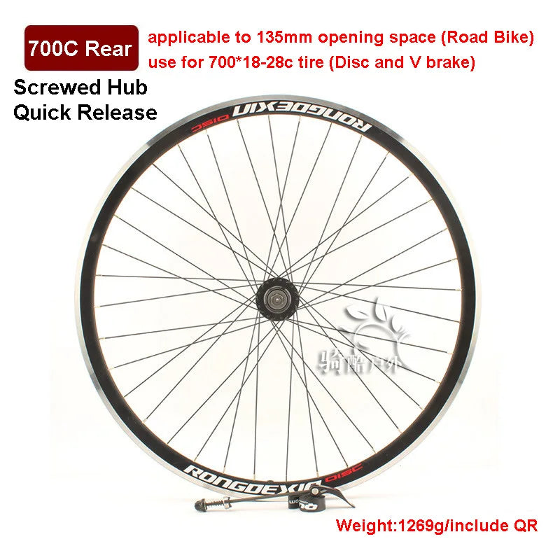 Cruiser Tour Bike Wheelset, Double Deck Rim, Front Wheel Disc, V Brake, Rear Back Wheels, Cassette and Screwed Hub, 36H, 700C