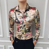 Ropa de franela con estampado de moda para invierno, elegante vestido de fiesta, camisas nuevas de manga larga, camisas casuales de terciopelo barroco, camisas de seda para hombre
