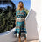 1pcs/lot Women Bohemia V-neck Three Quarter Sleeve Floral Print Ethnic Autumn Beach Boho Long Dress - Lootquake
