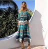 1pcs/lot Women Bohemia V-neck Three Quarter Sleeve Floral Print Ethnic Autumn Beach Boho Long Dress - Lootquake