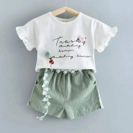 Bear Leader New Summer Casual Children Sets Chiffon Flowers Blue T-shirt Pants Girls Clothing Sets Kids Summer Set for 3-7 Years - Lootquake