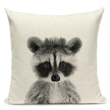 Black and White Cute Animals Cushion Cover - Animal Portrait Decoration Throw Pillow Case 45x45cm for Home Sofa Decor