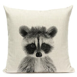 Black and White Cute Animals Cushion Cover - Animal Portrait Decoration Throw Pillow Case 45x45cm for Home Sofa Decor